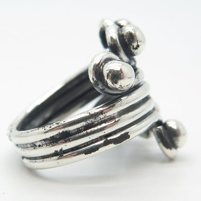 925 Sterling Silver Vintage Beaded Adjustable Ring Size 8.5