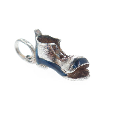 925 Sterling Silver Vintage Blue Enamel Torn Boot Mini Charm Pendant