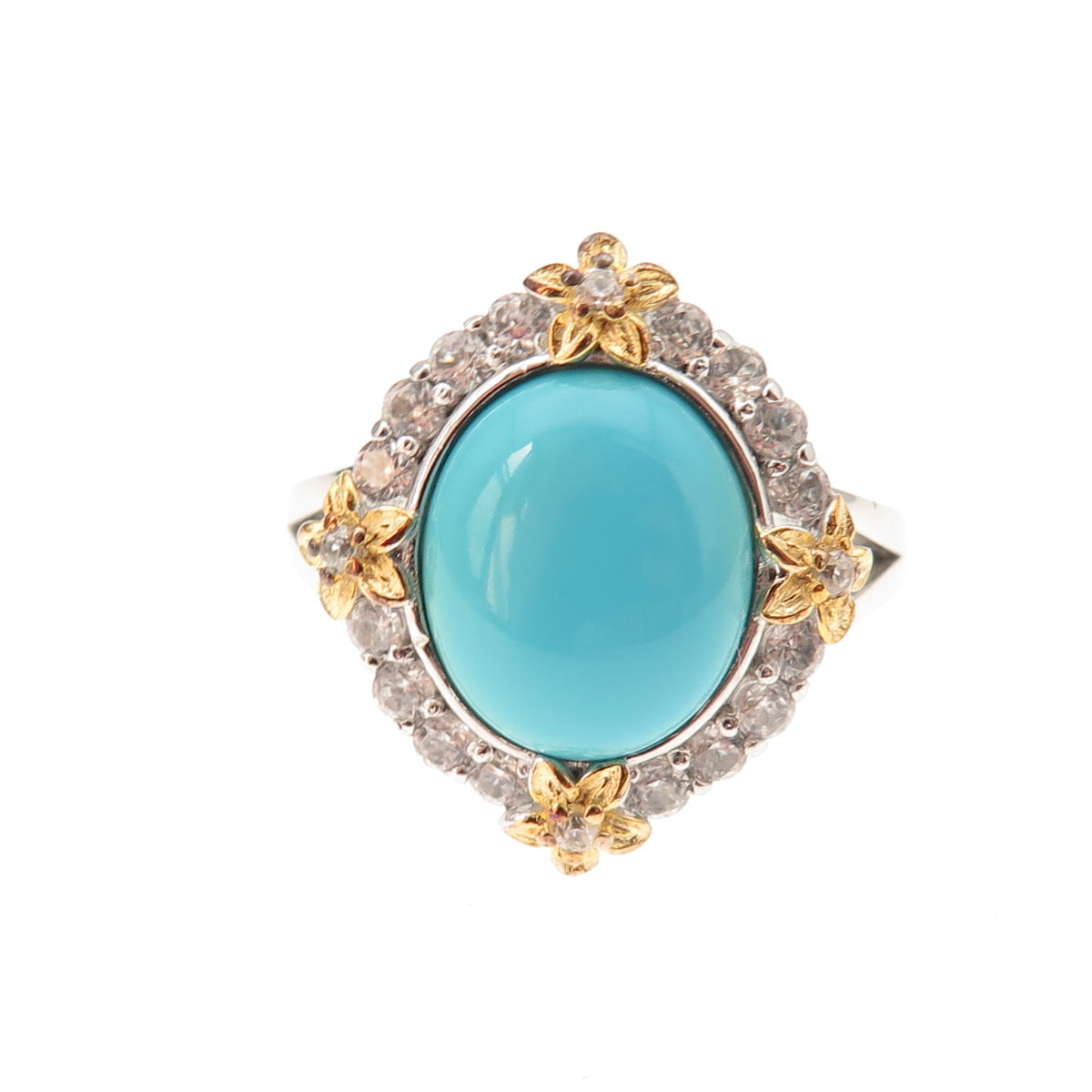 925 Sterling Silver 2-Tone Real Sleeping Beauty Turquoise & Topaz Ring Size 8