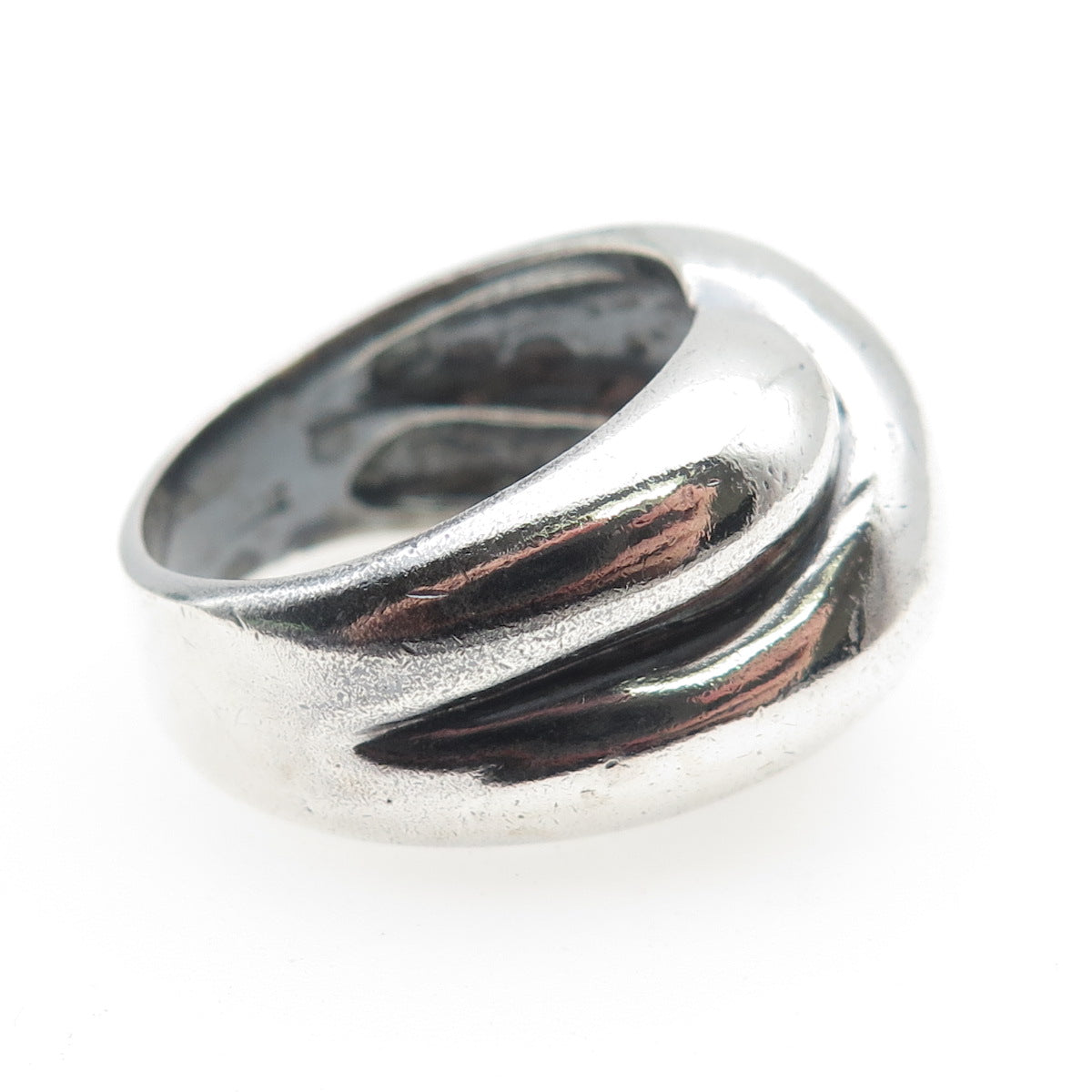925 Sterling Silver Vintage Modernist Ribbed Dome Oxidized Ring Size 8