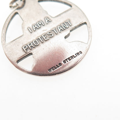 Wells 925 Sterling Silver Antique Art Deco Jesus Cross Protestant Charm Pendant