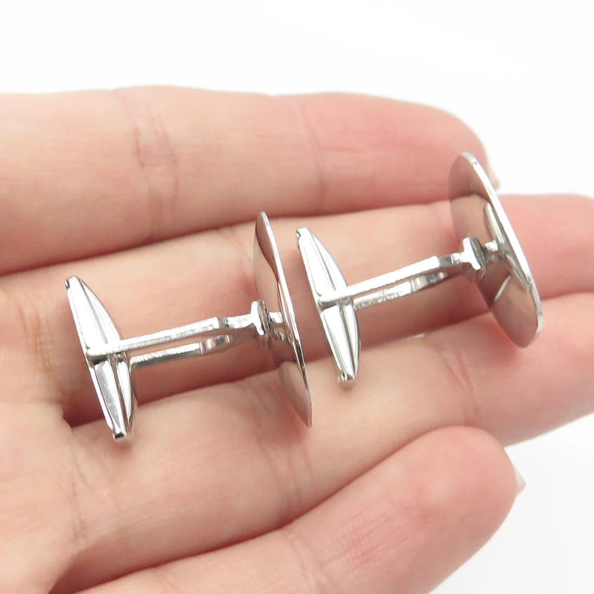 925 Sterling Silver Vintage Concave Rectangle Cufflinks