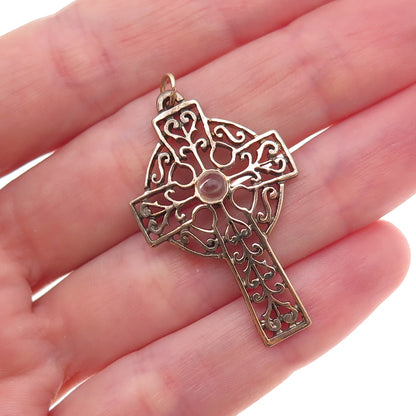 925 Sterling Silver Gold Plated Antique Art Deco Stanhope Prayer Cross Pendant