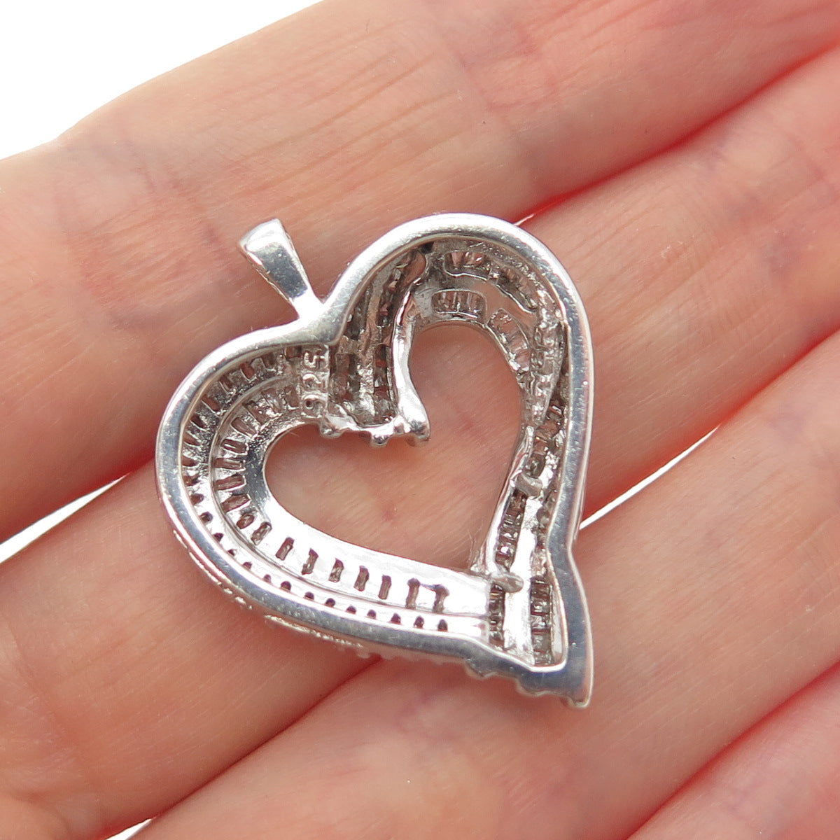 JANE SEYMOUR Sterling Real Round & Tapered Baguette-Cut Diamond Heart Pendant