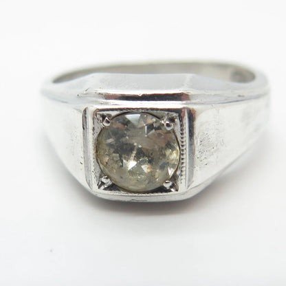 925 Sterling Silver Vintage Rhinestone Square Ring Size 8.25