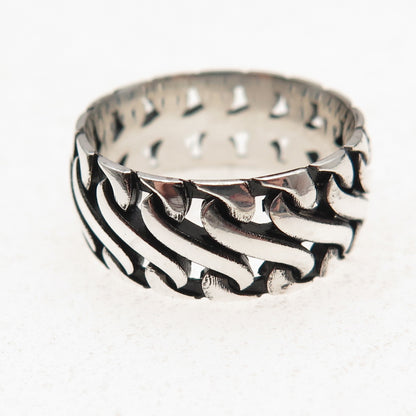 925 Sterling Silver Vintage S-Link Oxidized Wide Band Ring Size 10.25