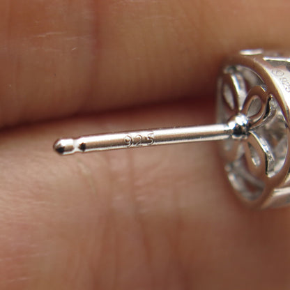 925 Sterling Silver Round-Cut C Z Heart Stud Earrings
