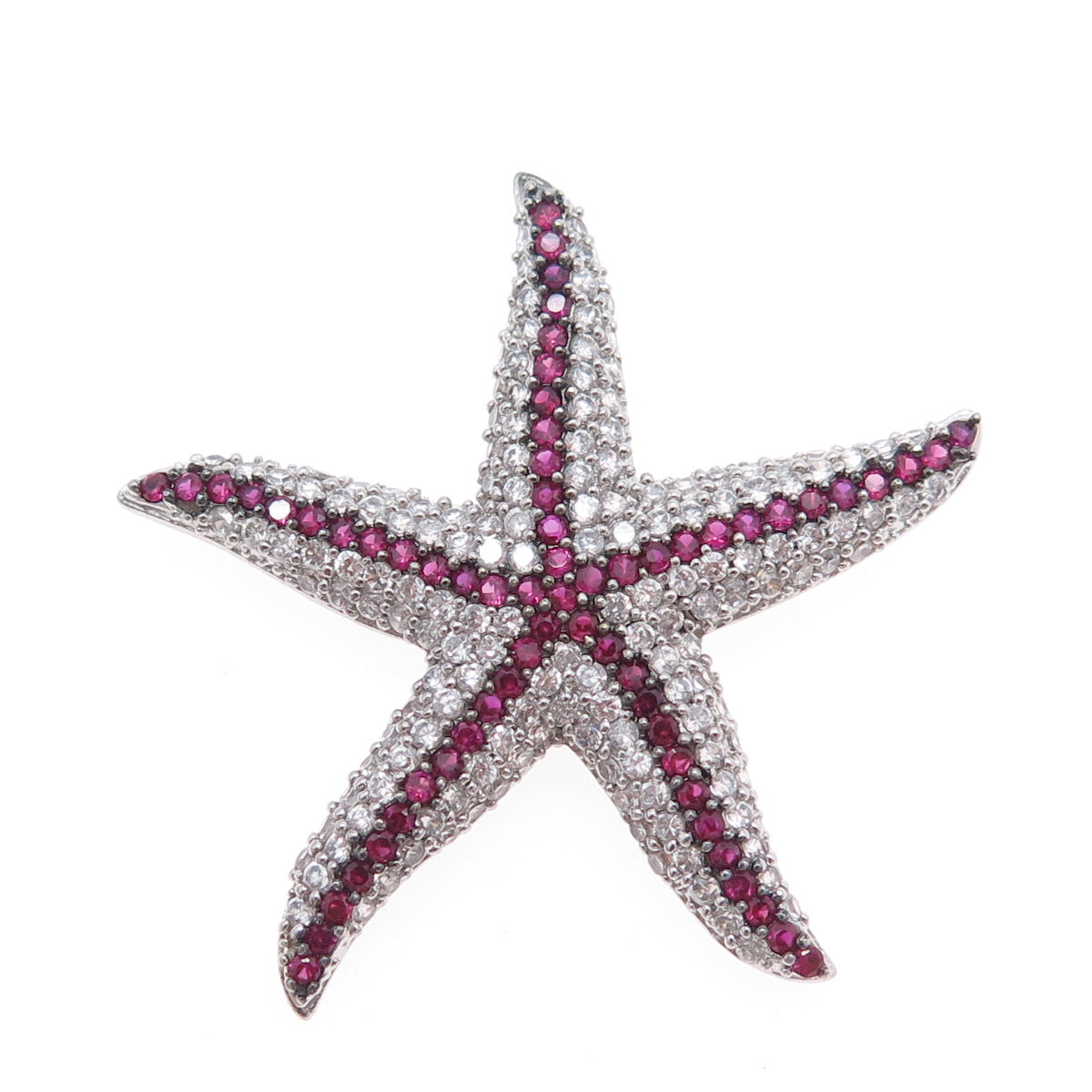 925 Sterling Silver Round-Cut Lab-Created Ruby & C Z Starfish Slide Pendant
