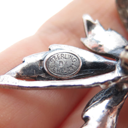 JEWELART 925 Sterling Silver Vintage Modernist Flower Oxidized Pin Brooch