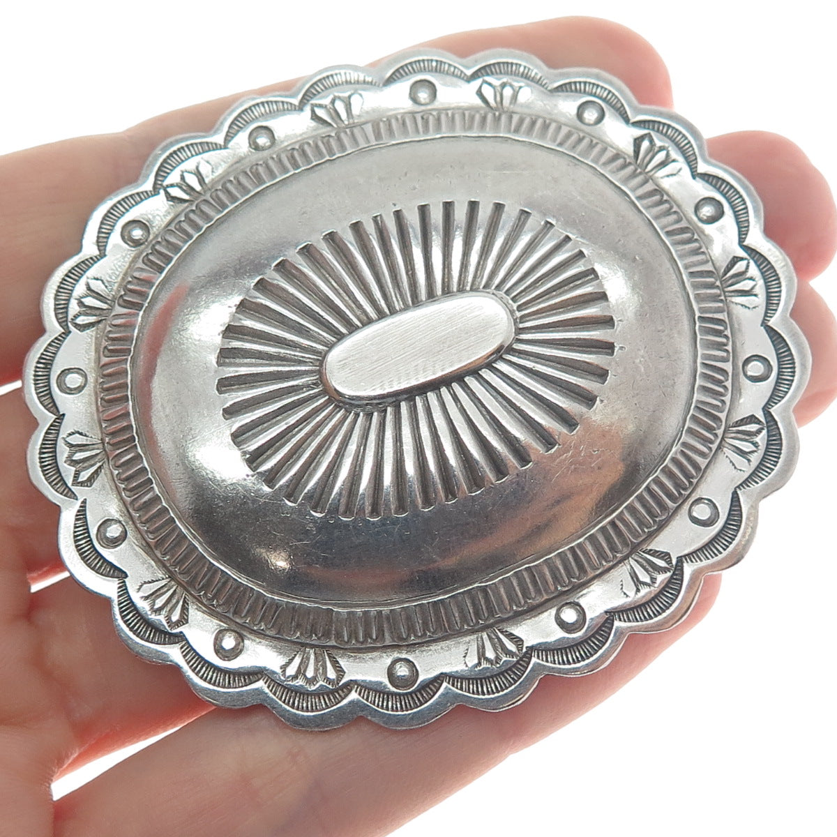 Old Pawn 925 Sterling Silver Vintage Southwestern Concho Oxidized Tribal Brooch