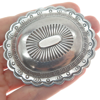 Old Pawn 925 Sterling Silver Vintage Southwestern Concho Oxidized Tribal Brooch