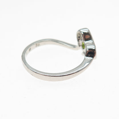 925 Sterling Silver Real Round-Cut Peridot Modernist Heart Ring Size 8