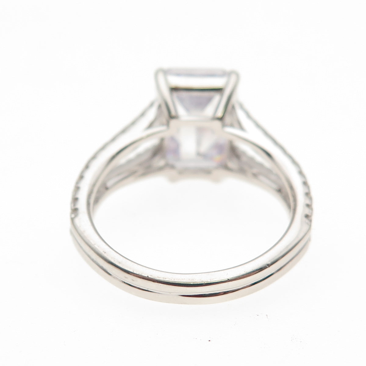 DSMK 925 Sterling Silver Emerald & Round-Cut C Z Engagement Ring Size 7.25
