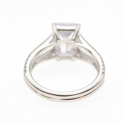 DSMK 925 Sterling Silver Emerald & Round-Cut C Z Engagement Ring Size 7.25