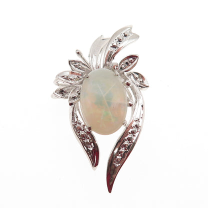 925 Sterling Silver Vintage Real Opal Floral Slide Charm Pendant