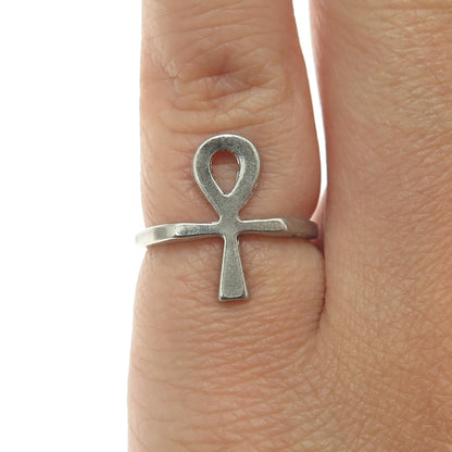 J. ESPOSITO 925 Sterling Silver Vintage Egyptian Ankh Cross Ring Size 4