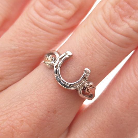 RGC Black Hills Sterling Silver 12K Gold Vintage Horseshoe Floral Ring Size 6.5