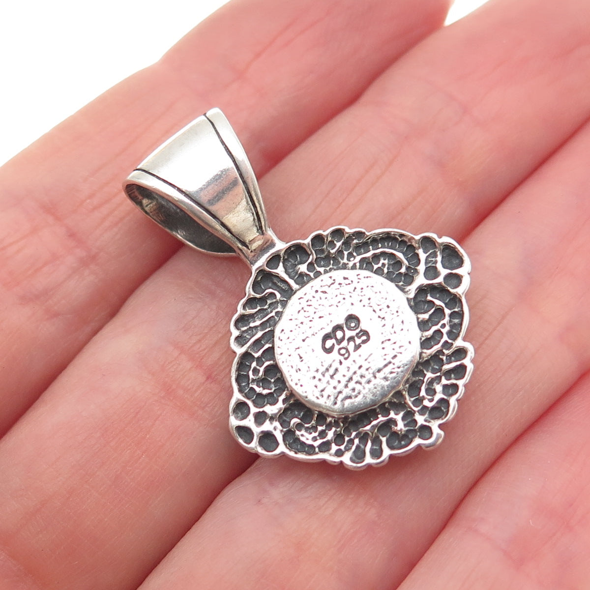 Carolyn Pollack 925 Sterling Silver Vintage Real Rhodonite Floral Charm Pendant