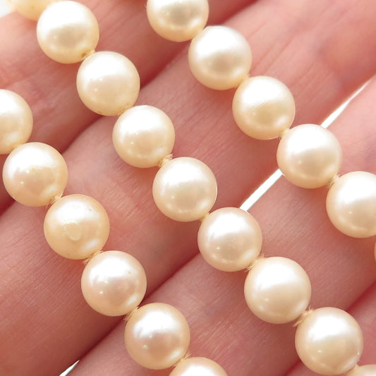 925 Sterling Silver Antique Art Deco Japan Real Akoya Pearl Beaded Necklace 28"