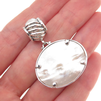 925 Sterling Silver Vintage Real MOP Modernist Oxidized Slide Pendant