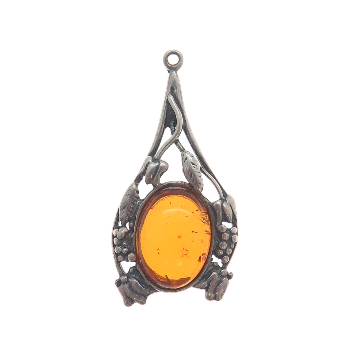 LISA LEE CREATIONS Sterling Silver Vintage Real Amber Floral Oxidized Pendant