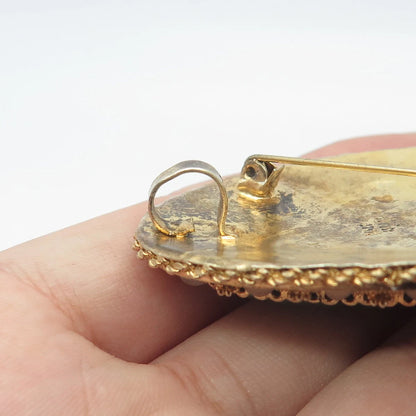925 Sterling Silver Gold Plated Vintage Israel Eilat & Quartz Pin Brooch/Pendant