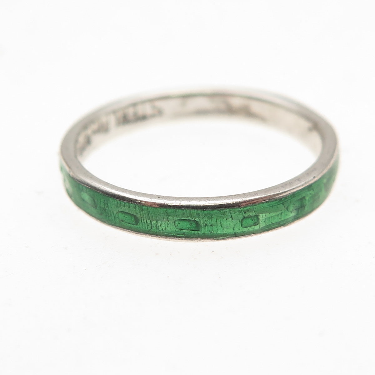 925 Sterling Silver Vintage Enamel Oxidized Band Ring Size 7.5
