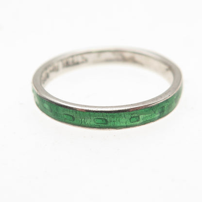 925 Sterling Silver Vintage Enamel Oxidized Band Ring Size 7.5