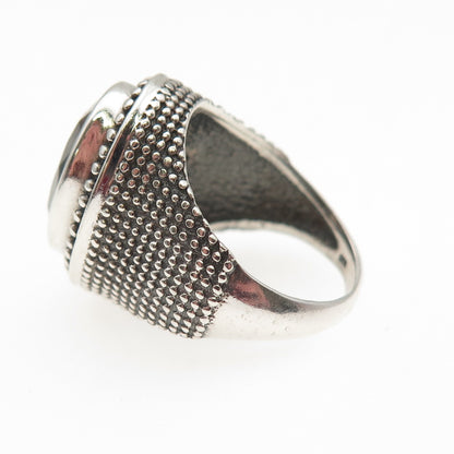 925 Sterling Silver Vintage Real Smoky Quartz Granulated Oxidized Ring Size 6.25