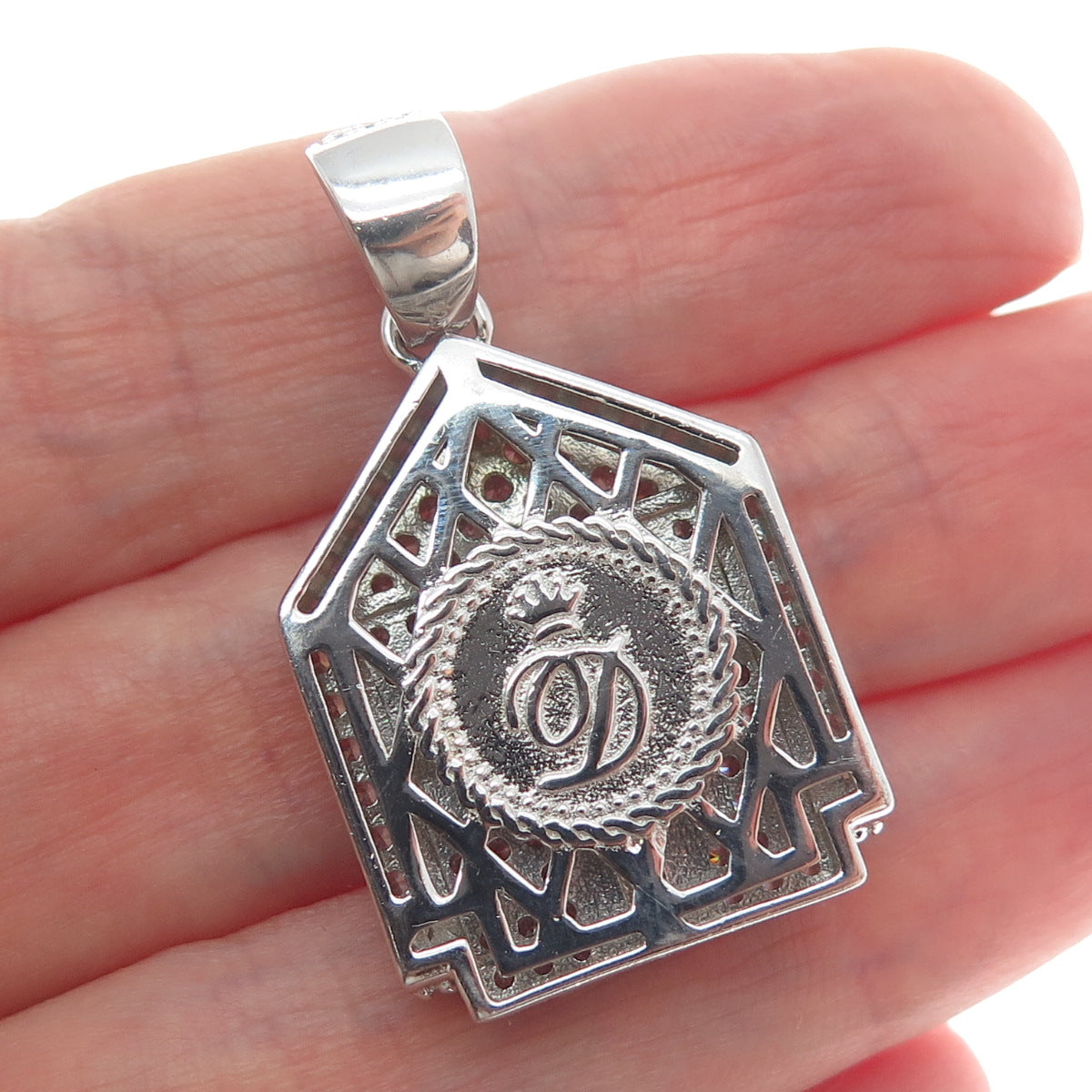 925 Sterling Silver Round-Cut Shaped C Z Abandoned Ghost House Pendant