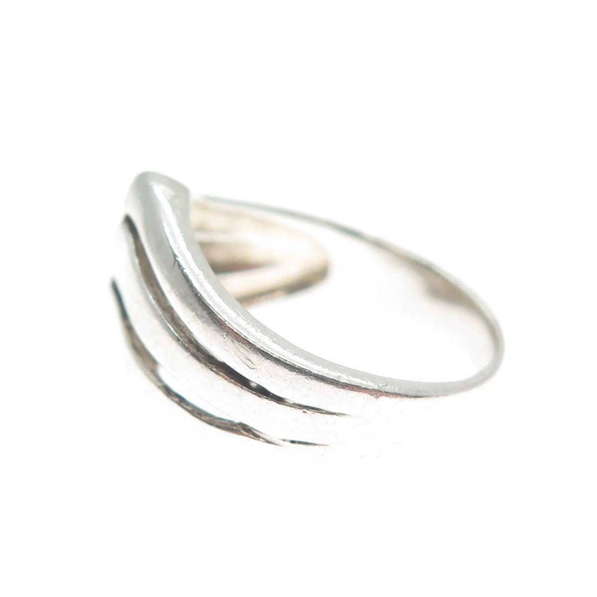 925 Sterling Silver Vintage Modernist 3-Row Wavy Ring Size 6