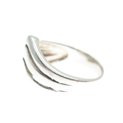 925 Sterling Silver Vintage Modernist 3-Row Wavy Ring Size 6