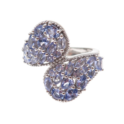 Chuck Clemency 925 Sterling Silver Real Tanzanite Bypass Ring Size 8.25