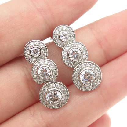 925 Sterling Silver Round-Cut C Z Multi-Disc Drop Earrings