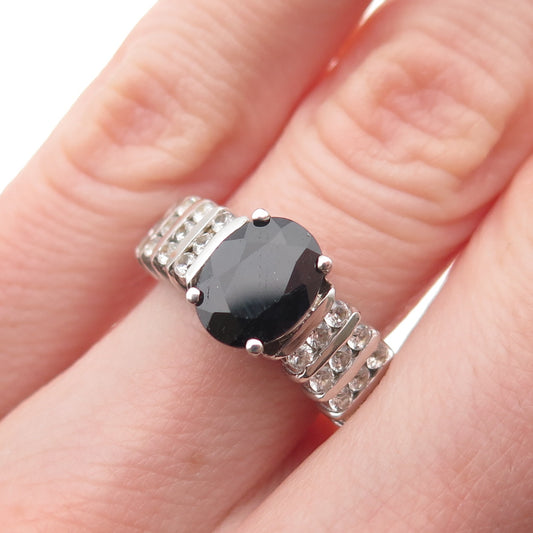 Chuck Clemency 925 Sterling Vintage Real Sapphire & White Topaz Ring Size 5.25