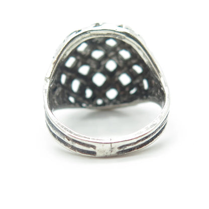 925 Sterling Silver Vintage Wicker Dome Ring Size 5.5