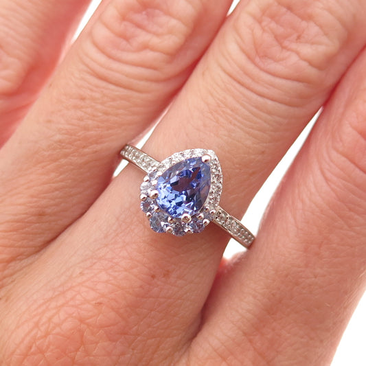 925 Sterling Silver Real Tanzanite & White Topaz Ring Size 8