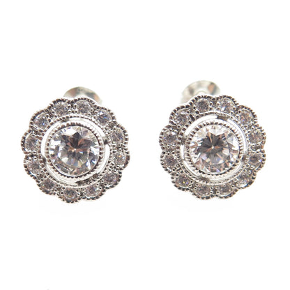 925 Sterling Silver Round-Cut Shaped C Z Stud Earrings