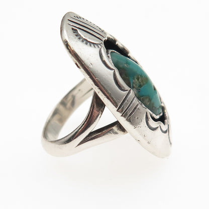 Ed Kee Navajo Old Pawn 925 Sterling Vintage Turquoise Shadow Box Ring Size 6.5