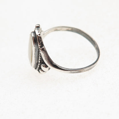 925 Sterling Silver Vintage Real MOP Beaded Oxidized Ring Size 6