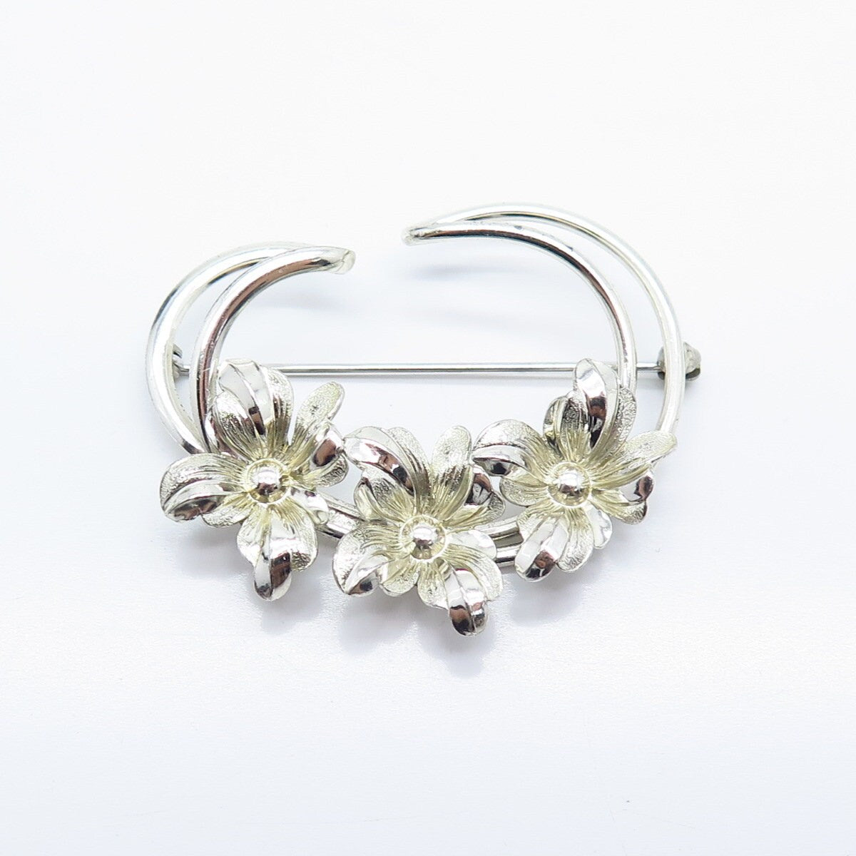 925 Sterling Silver Vintage Forstner Floral Pin Brooch