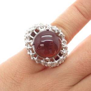925 Sterling Silver Vintage Real Carnelian Modernist Beaded Mesh Ring Size 5.25
