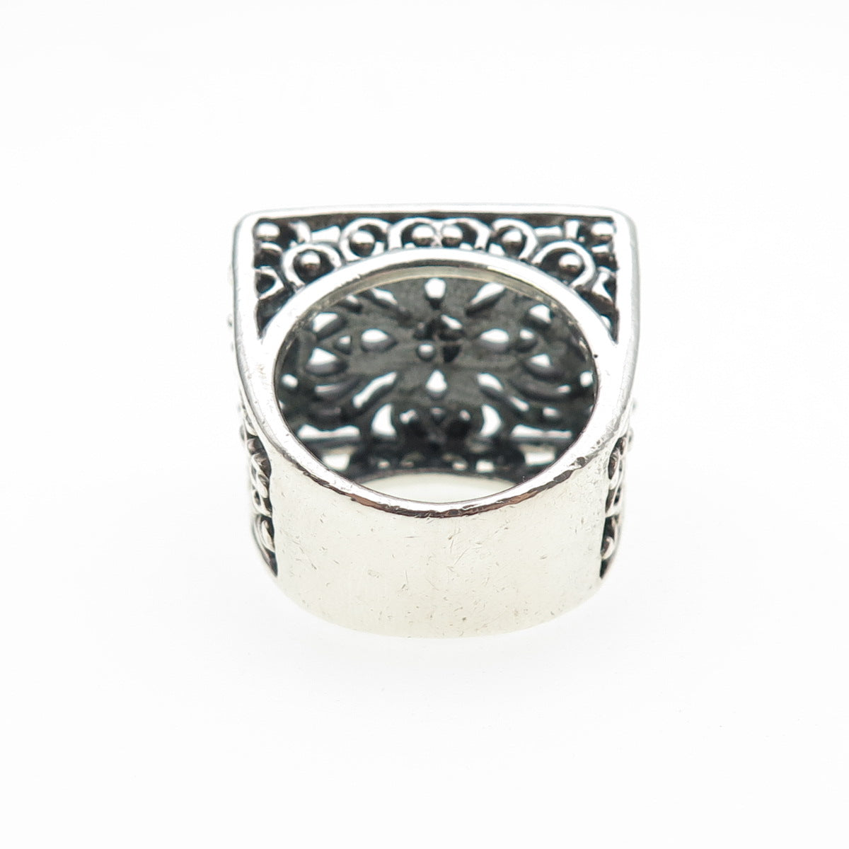 925 Sterling Silver Vintage Modernist Flower Oxidized Ring Size 6.5
