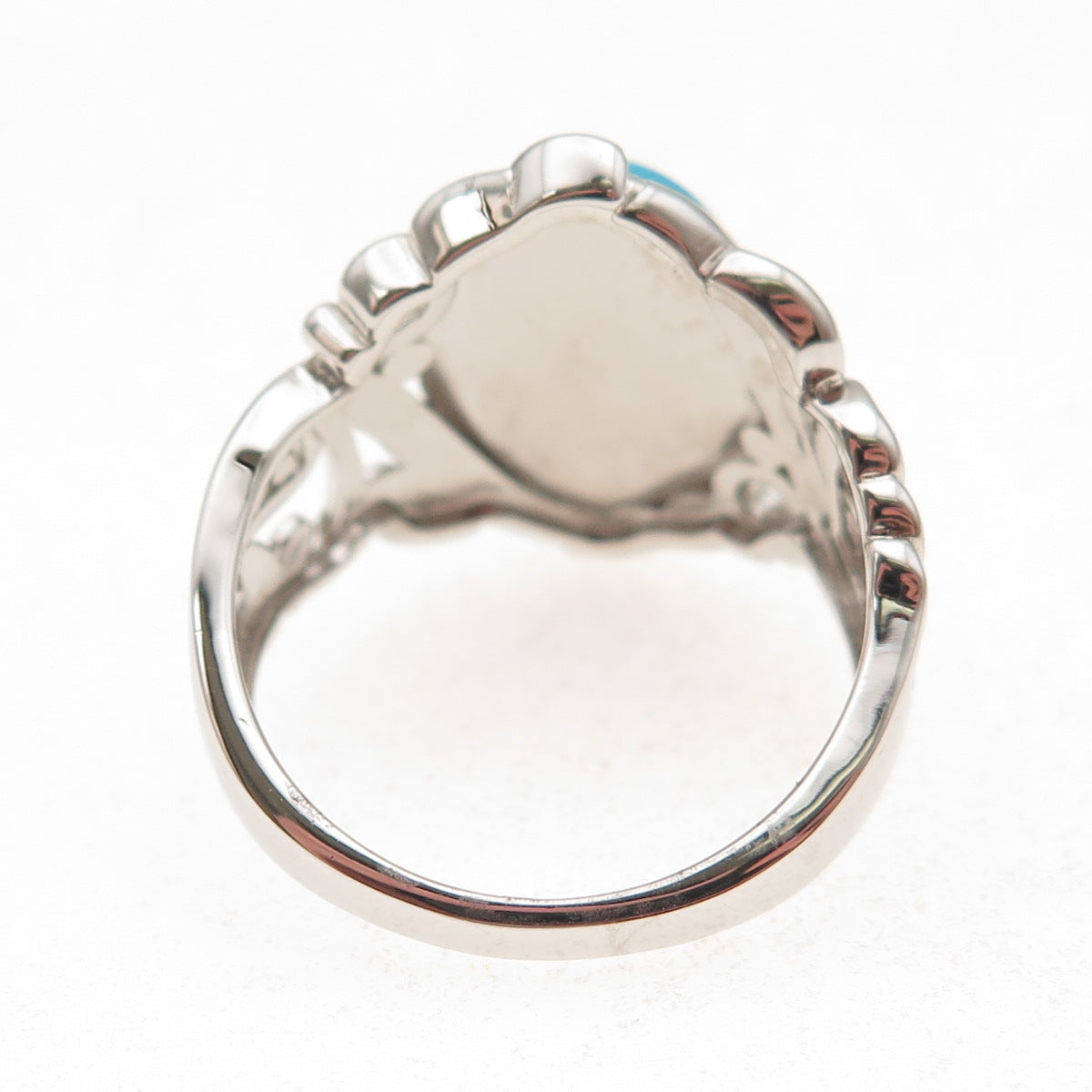 925 Sterling Silver Real Sleeping Beauty Turquoise Floral Ring Size 8