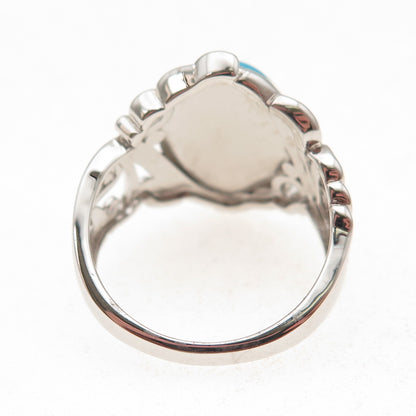 925 Sterling Silver Real Sleeping Beauty Turquoise Floral Ring Size 8