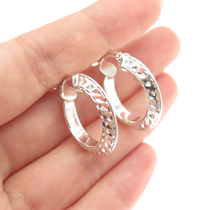 925 Sterling Silver Vintage Diamond-Cut Hoop Earrings