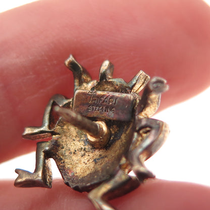 Trifari Sterling Gold Plated Vintage Real Tourmaline Beetle Tie Tack / Lapel Pin