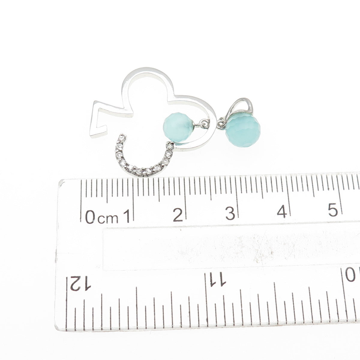 925 Sterling Silver Real Chalcedony & C Z Club Charm Pendant