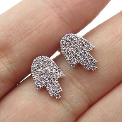 925 Sterling Silver Round-Cut C Z Sparkle Hamsa Stud Earrings