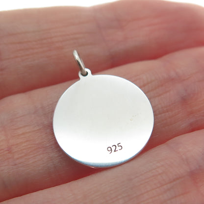 925 Sterling Silver Blue Enamel Compass Round Tag Minimalist Charm Pendant